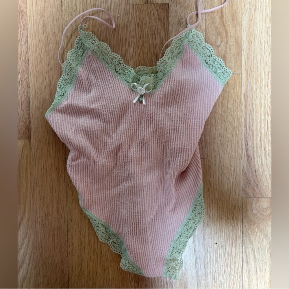 Pink and Green Lace Trim Bodysuit